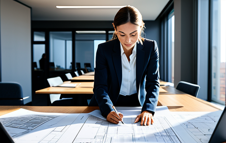 **

A dynamic shot of a female architect in a modern, sunlit office. She is reviewing blueprints with a diverse team, all fully clothed in business attire. The scene should convey collaboration and innovation. Emphasize perfect anatomy, correct proportions, and natural poses. Safe for work, appropriate content, fully clothed, professional. High-quality rendering.

**