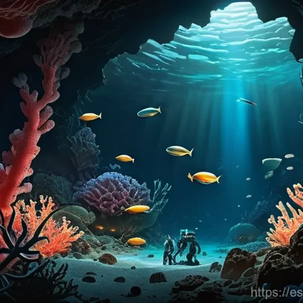 지구과학과 심해 탐사 - **Prompt:** A vibrant, highly detailed illustration of a thriving ecosystem around a deep-sea hydrot...