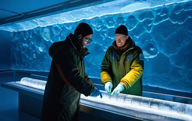 지구과학과 기후 변화 모델 - **Prompt 1: Deciphering Earth's Ancient Climate Diaries**
    "A diverse group of geoscientists, bot...