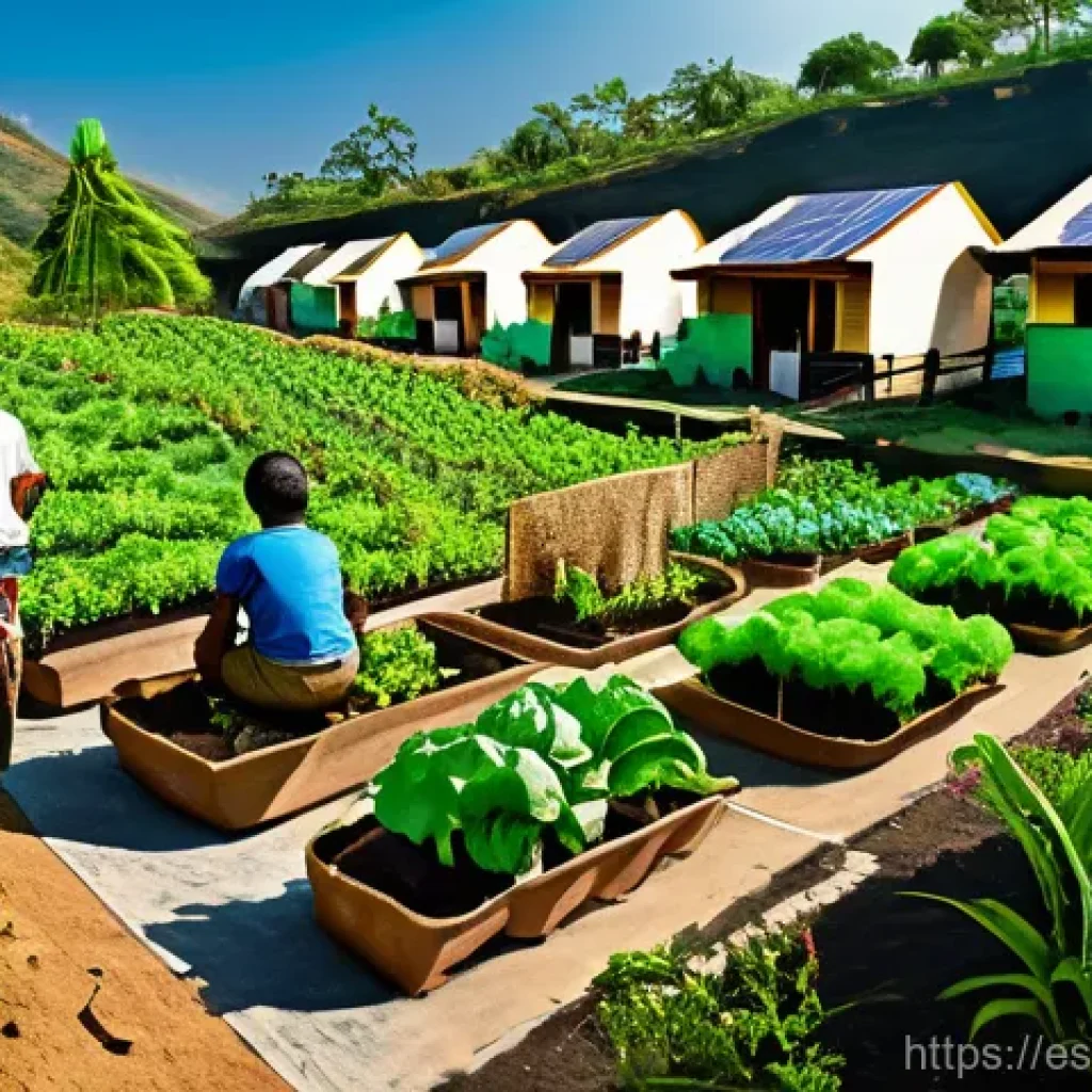 지구과학과 지속 가능성 연구 - **Prompt:** A vibrant, panoramic view of a sustainable Latin American community nestled within a lus...