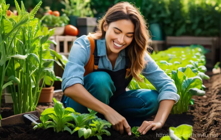 지구과학과 토양 분석 - **"A vibrant, close-up shot of a young, enthusiastic female influencer, dressed in practical, stylis...