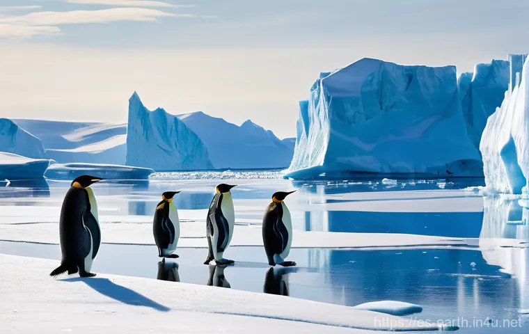 지구과학과 극지방 환경 - **Prompt:** A breathtaking panoramic view of the majestic Antarctic continent. In the foreground, a ...