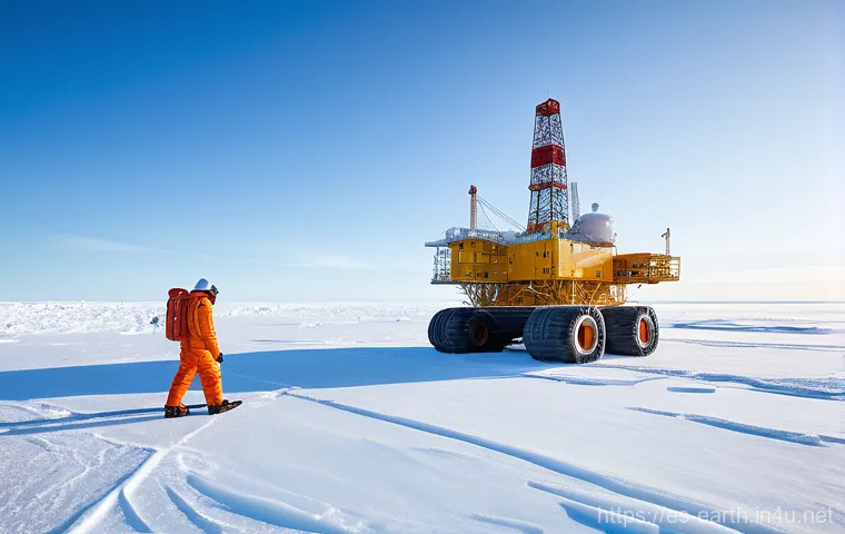 지구과학과 극지방 환경 - **Prompt:** A breathtaking panoramic view of the majestic Antarctic continent. In the foreground, a ...