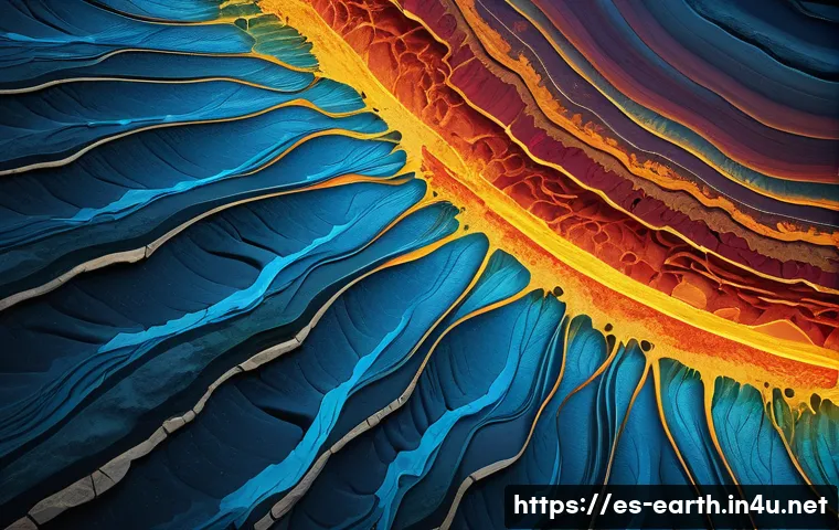 지구과학과 지진학 - **Prompt:** An artistic, stylized cross-section of the Earth, depicting vibrant, glowing magma curre...