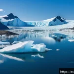 Home 23 지구과학과 북극 연구 - A breathtaking Arctic coastal landscape showing the dramatic retreat of glaciers over a decade, with...