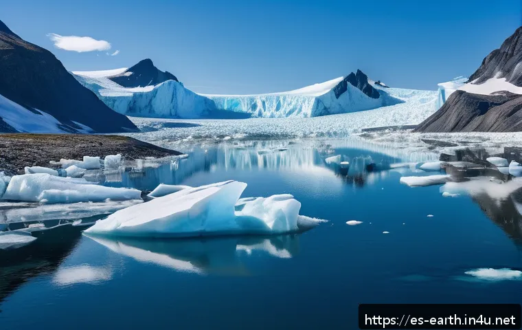 지구과학과 북극 연구 - A breathtaking Arctic coastal landscape showing the dramatic retreat of glaciers over a decade, with...