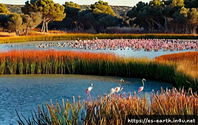 지구과학과 생태계 복원 - Photorealistic wide landscape of a Mediterranean wetland restoration project in Spain, thriving nati...
